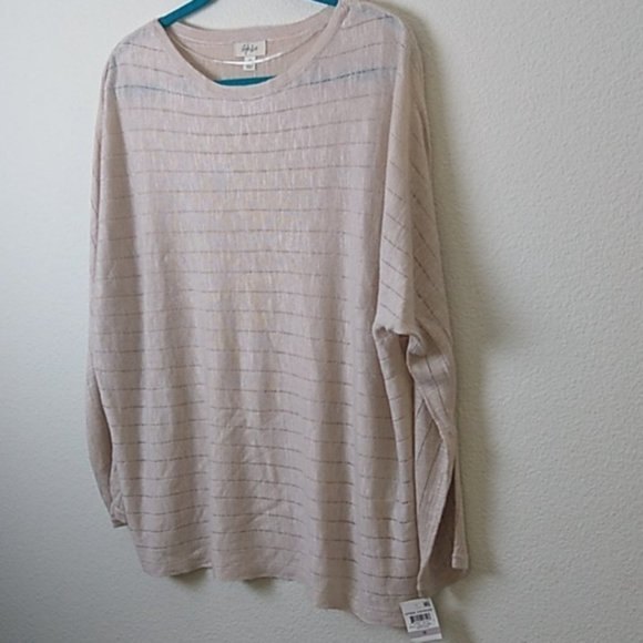 STYLE & CO 1X River Rock Tan Linen Blend Striped Tier Lightweight Sweater, NWT - Picture 8 of 8